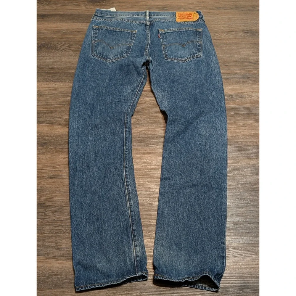 Levis 501 Original Fit Mens Distressed Straight Leg Jeans Blue W36 L34 (Fits 35)